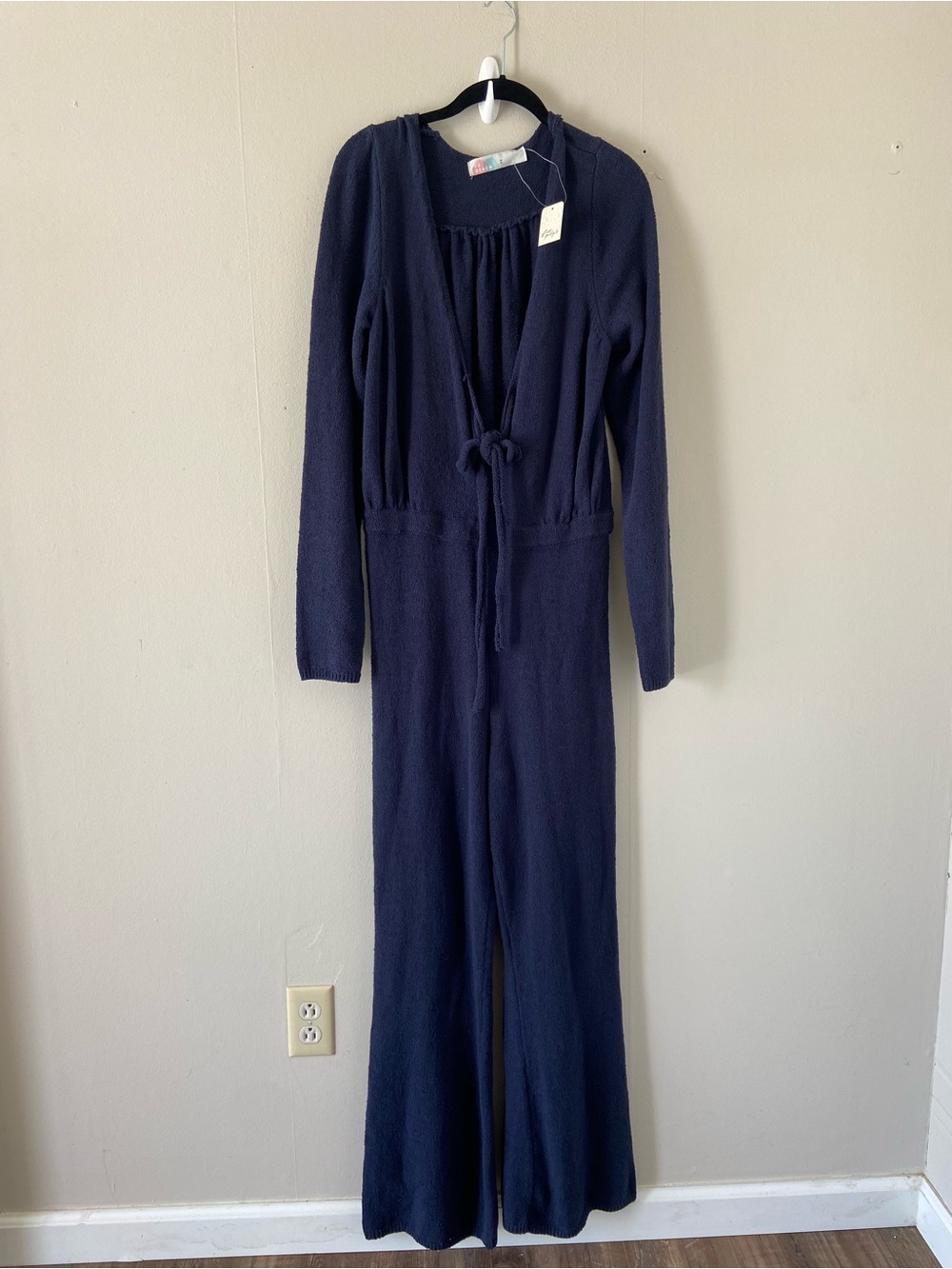 FP Beach free people Lindsay longsleeve Terry cloth cotton jumpsuit navy medium